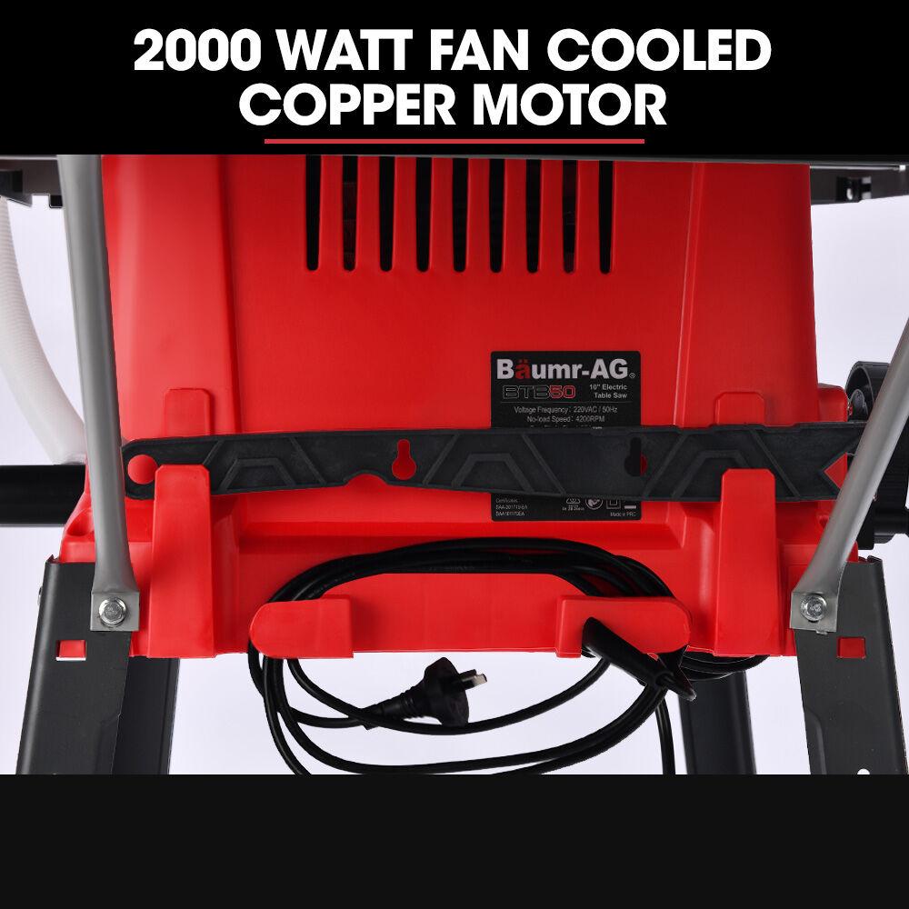 BAUMR-AG 2000W 255mm 10" Compound Table Saw, with Stand, Expandable Worktop, Vacuum Port, 45 Degree Bevel, +/- 45 Degree Mitre, Anti-tip