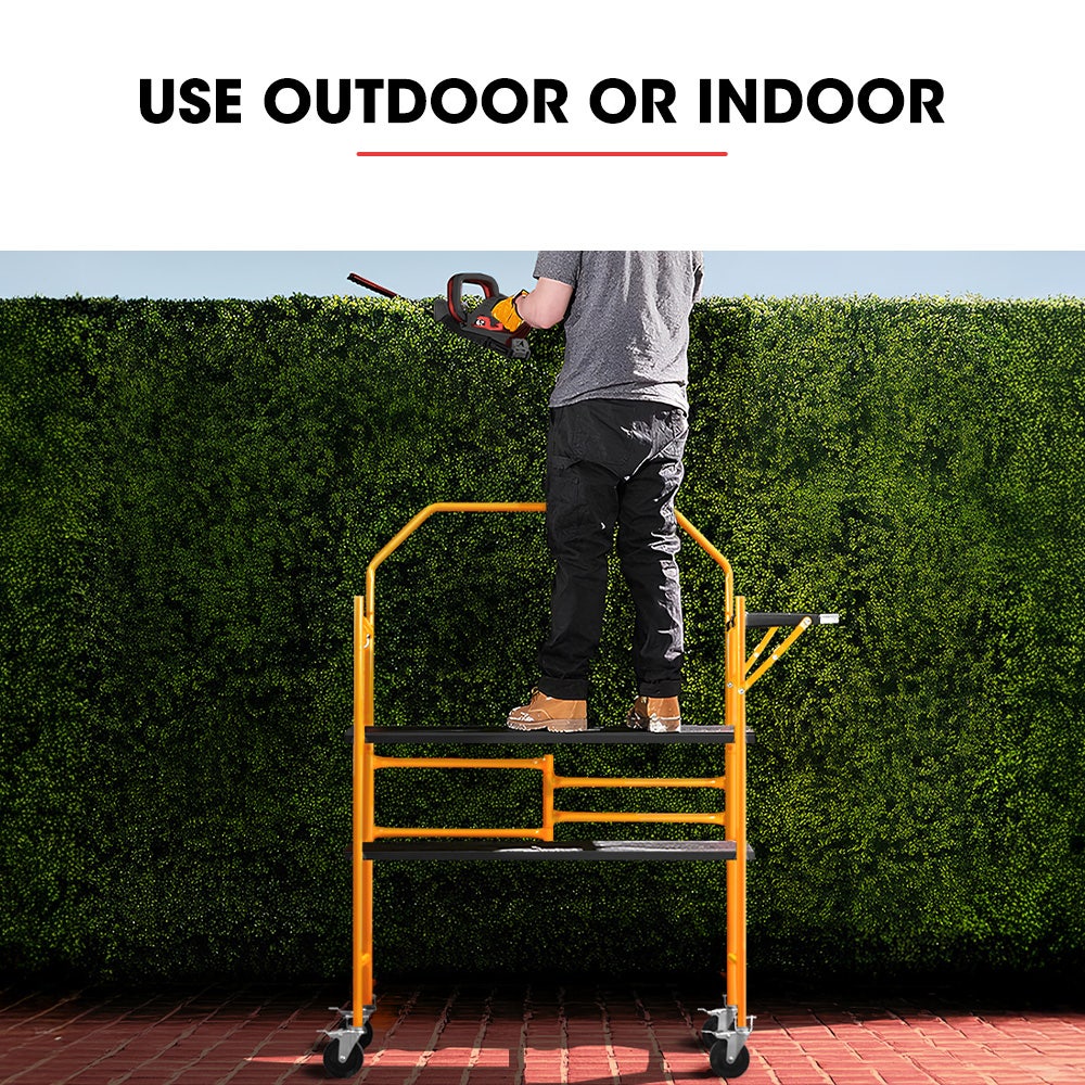 BAUMR-AG Mobile Scaffold Platform, 226kg Load, Steel Frame, Dual Height, Folding for easy Transport and Storage, Locking Castors, Tool Tray