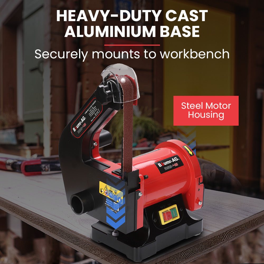 BAUMR-AG Bench Vertical Belt and Disc Sander Combo, 25mm Linisher, 125mm Sanding Disc, Brushless Motor, Dust Collection Ports