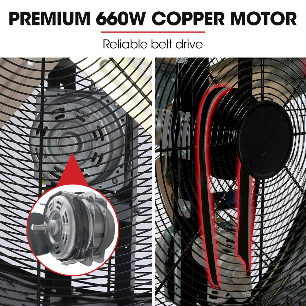 BAUMR-AG 42" 1067mm 660W Industrial Mobile Floor Drum Fan, Belt Drive, Tilting, Large, Commercial,  Heavy-duty Frame, EESS Certified