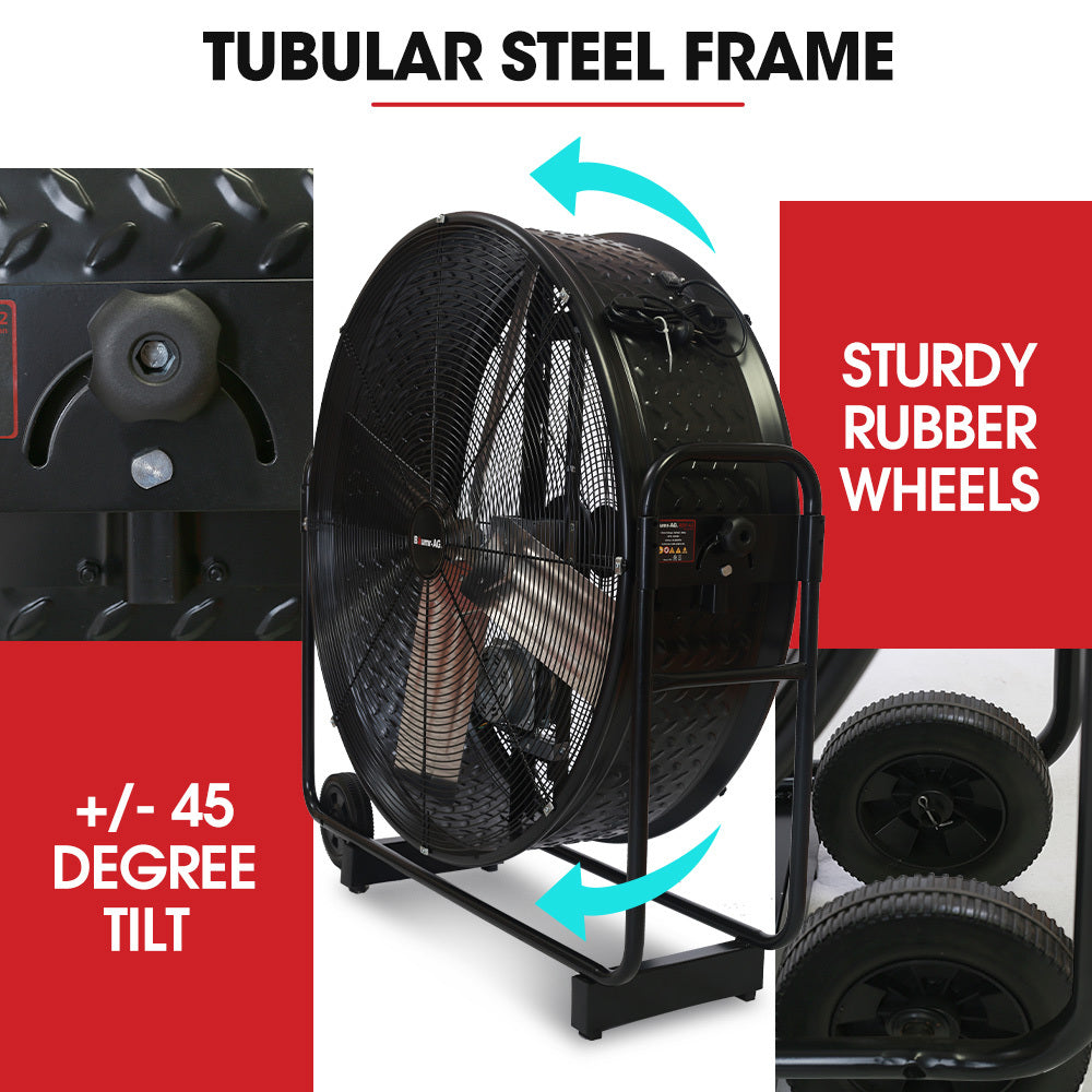 BAUMR-AG 42" 1067mm 660W Industrial Mobile Floor Drum Fan, Belt Drive, Tilting, Large, Commercial,  Heavy-duty Frame, EESS Certified