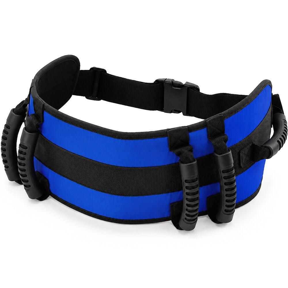EQUIPMED Adjustable Patient Transfer Gait Belt with 6 Handles, Walking &amp; Mobility Support, Blue