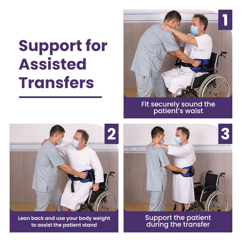 EQUIPMED Adjustable Patient Transfer Gait Belt with 6 Handles, Walking & Mobility Support, Blue