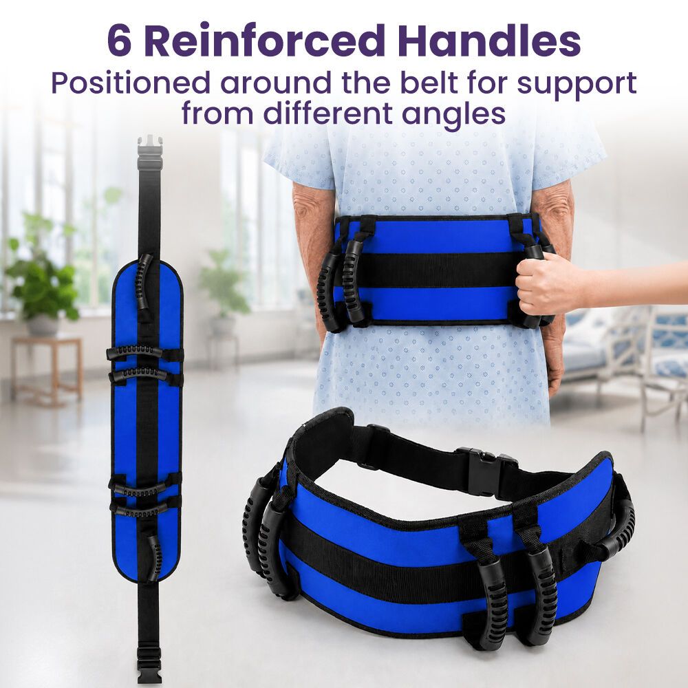 EQUIPMED Adjustable Patient Transfer Gait Belt with 6 Handles, Walking & Mobility Support, Blue