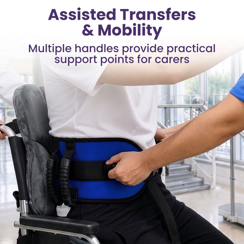 EQUIPMED Adjustable Patient Transfer Gait Belt with 6 Handles, Walking & Mobility Support, Blue