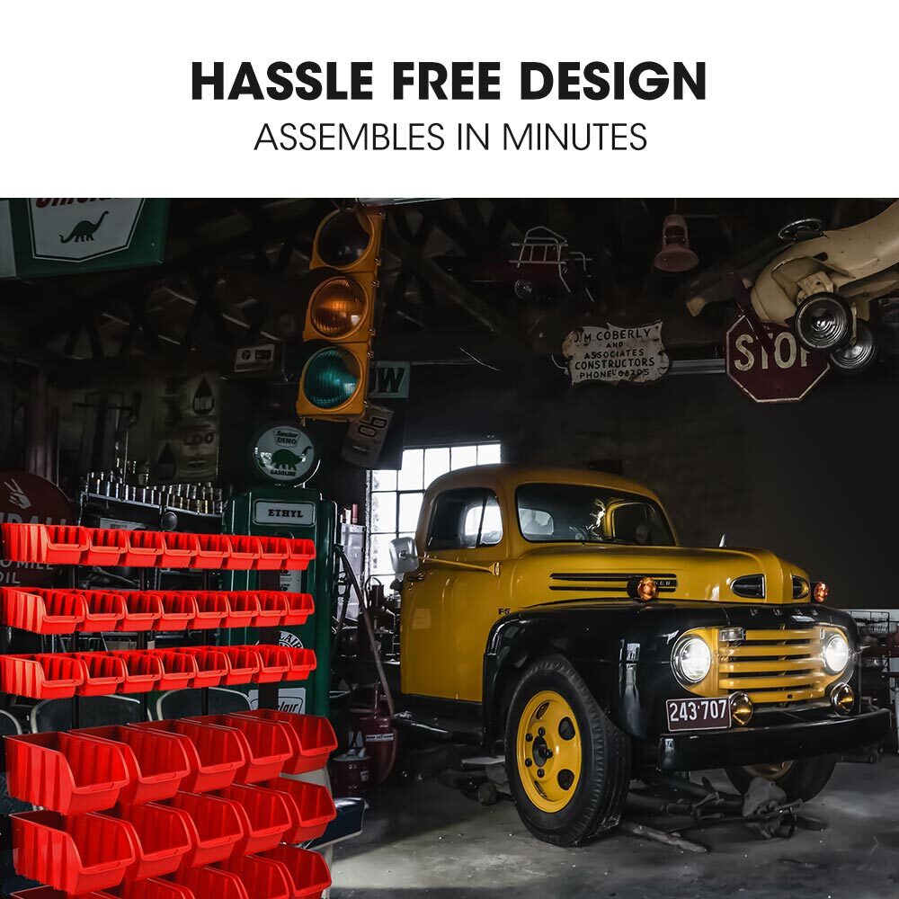BAUMR-AG 39 Parts Bin Rack Storage System Floor Mount - Red