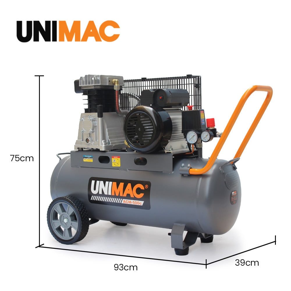 UNIMAC 50L 2.2kW Commercial Air Compressor, 280L/min 116PSI, Brushless Motor, Certified Tank, Long Service Life