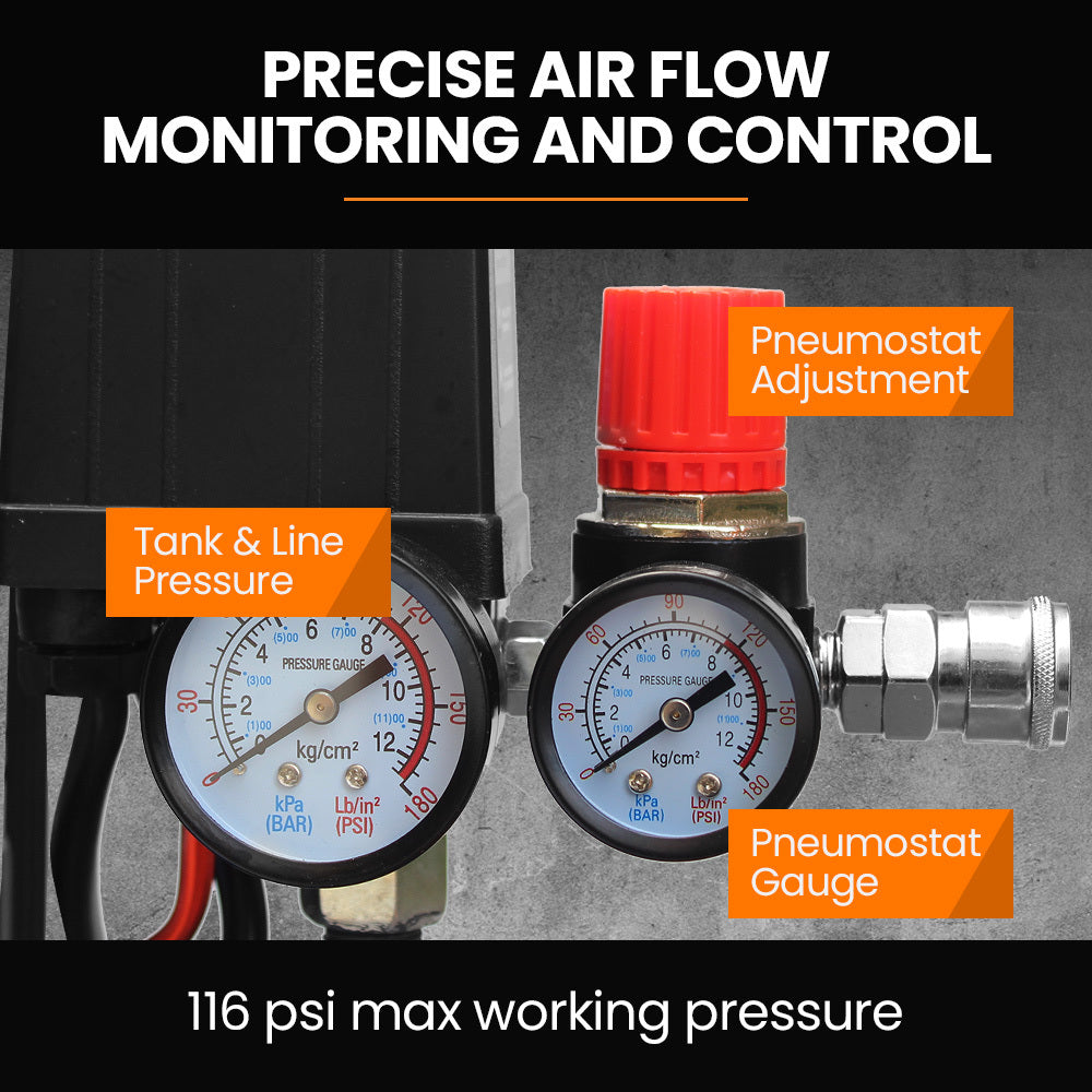 Unimac 70L 2.2kW Commercial Air Compressor, 280L/min 116PSI, Brushless Motor, Certified Tank, Long Service Life