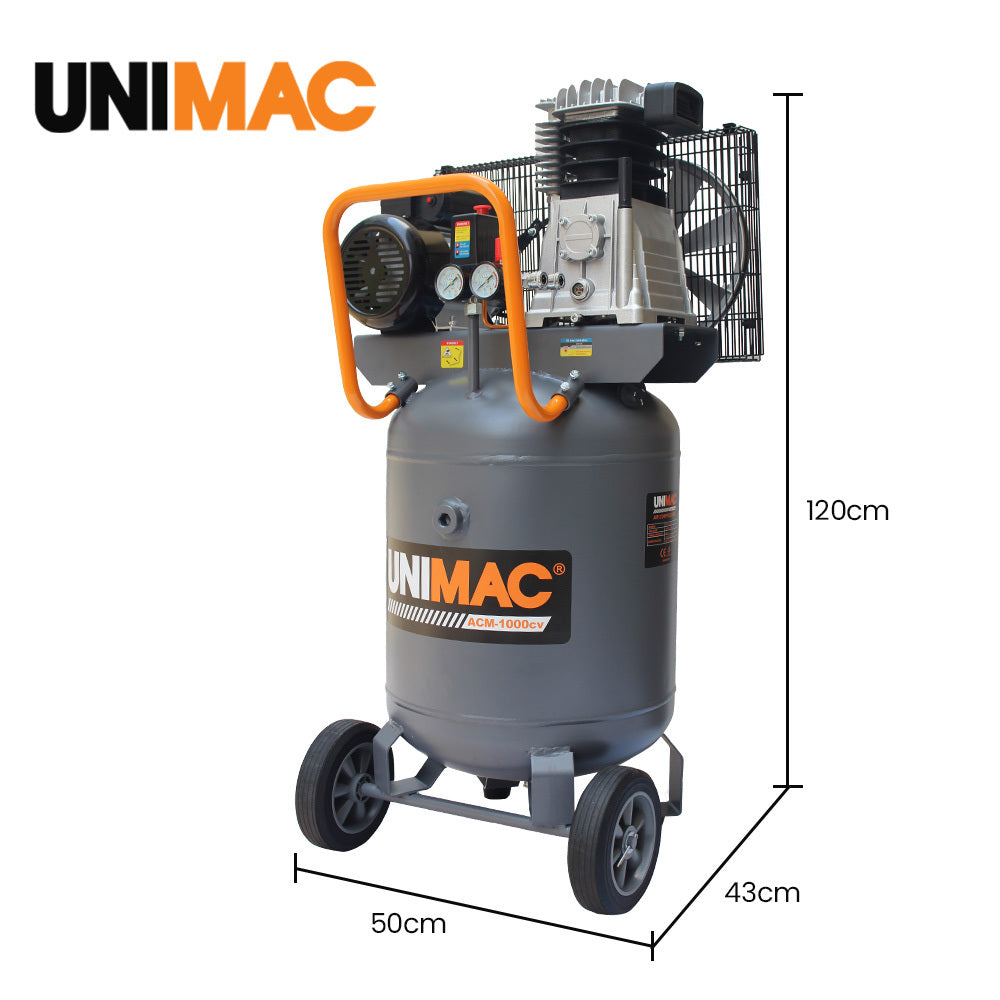 Unimac 100L 2.6kW Industrial Air Compressor, 370L/min 116PSI, Brushless Motor, Long Service Life, Certified Vertical Tank, 15A Plug