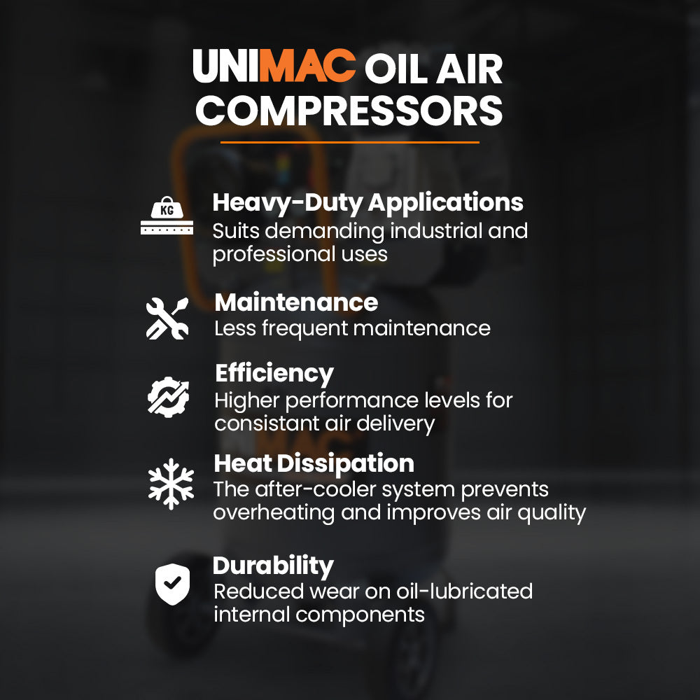 Unimac 100L 2.6kW Industrial Air Compressor, 370L/min 116PSI, Brushless Motor, Long Service Life, Certified Vertical Tank, 15A Plug