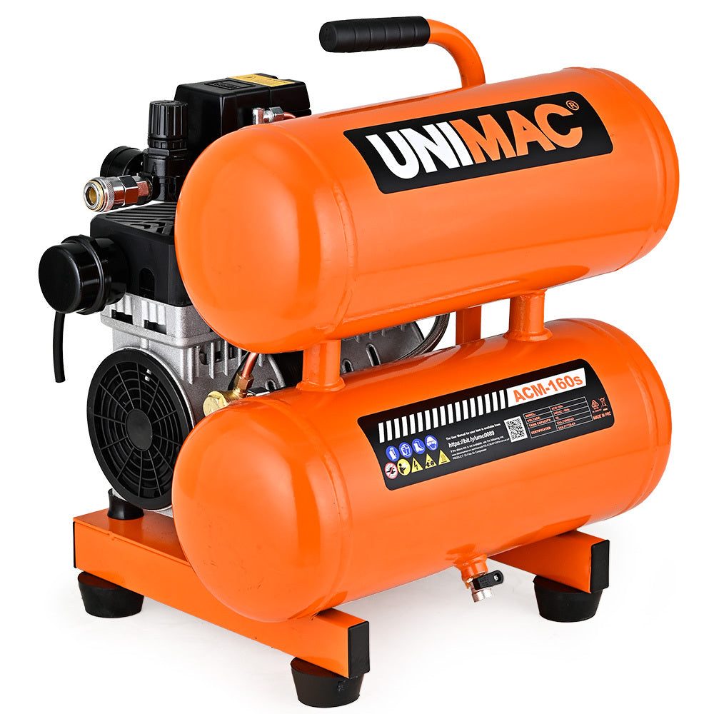 UNIMAC 16L Twin Tank Air Compressor, 116PSI Portable Silent Oil-Free Electric, for Airtools Tyre Inflation