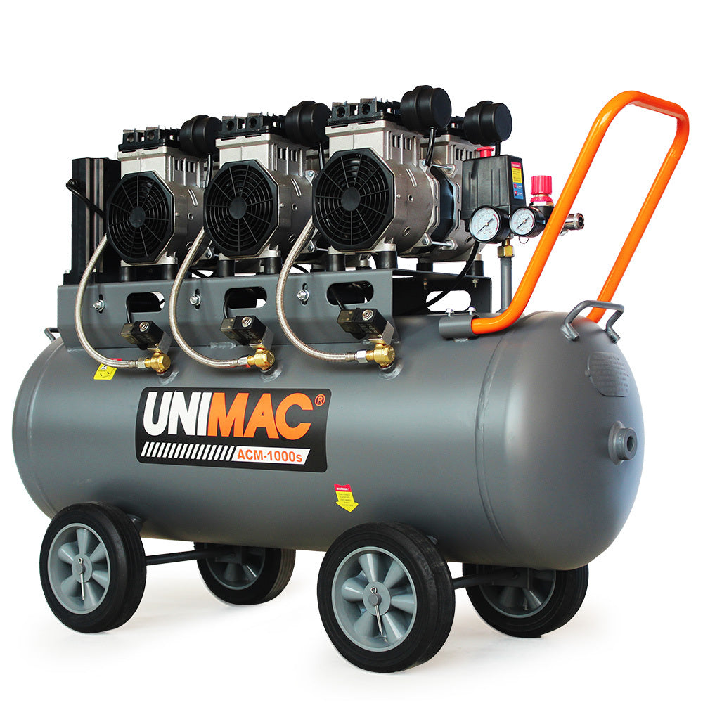 UNIMAC 100L 4.5HP Silent Oil-Free Air Compressor, with Twin Nitto Outlets, 15A Plug