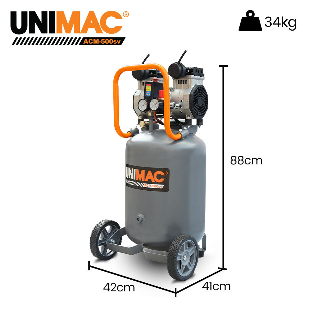 Unimac 2HP 50L Silent Oil-Free Portable Electric Air Compressor, Vertical, for Airtools, Tyre Inflation