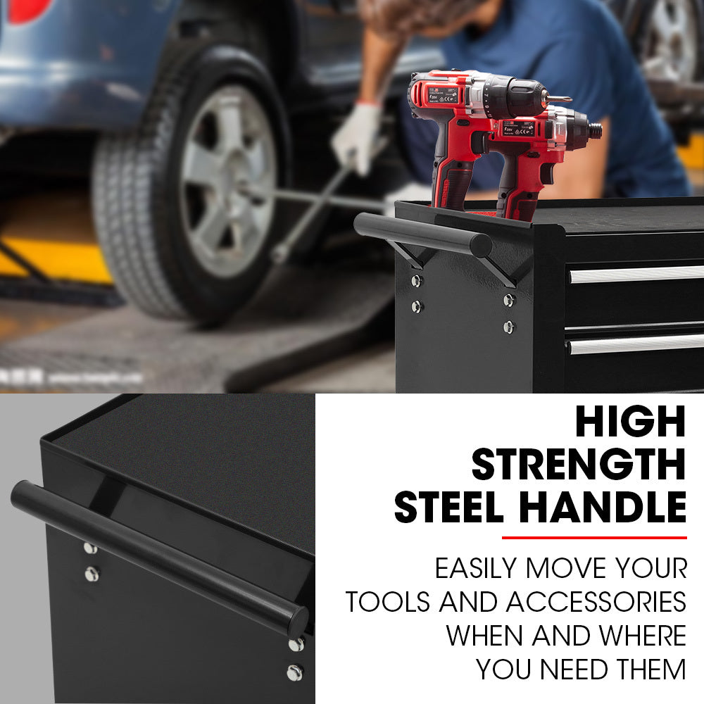 BULLET Pro 7 Drawer Tool Box Cabinet Trolley Storage, Toolbox Garage Organiser Set, Black