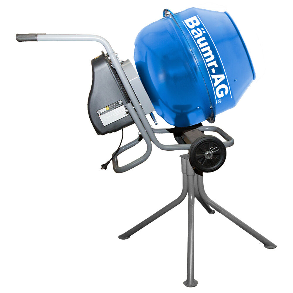 BAUMR-AG 140L Portable Cement Concrete Mixer with Pedestal Stand, 550W Electric Motor, 10 Inch Solid Rubber Wheels