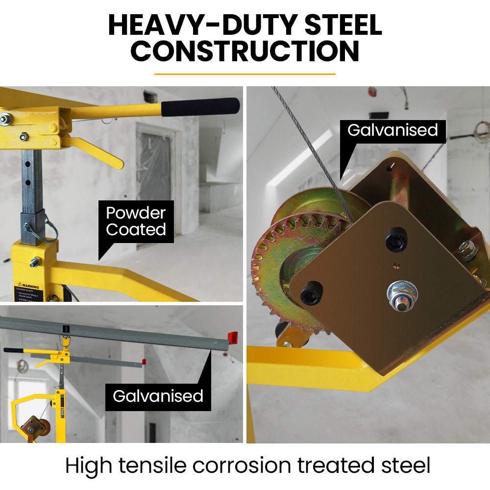 UNIMAC Drywall &amp; Panel Lifter, 1200 x 3600 68kg Max Gyprock Sheet, Galvanised, No-mark Locking Castors