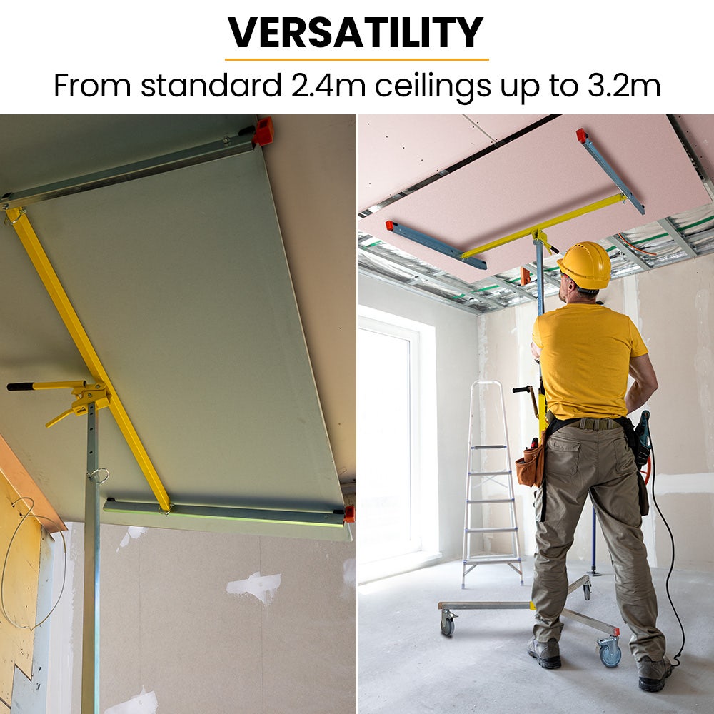 UNIMAC Drywall & Panel Lifter, 1200 x 3600 68kg Max Gyprock Sheet, Galvanised, No-mark Locking Castors