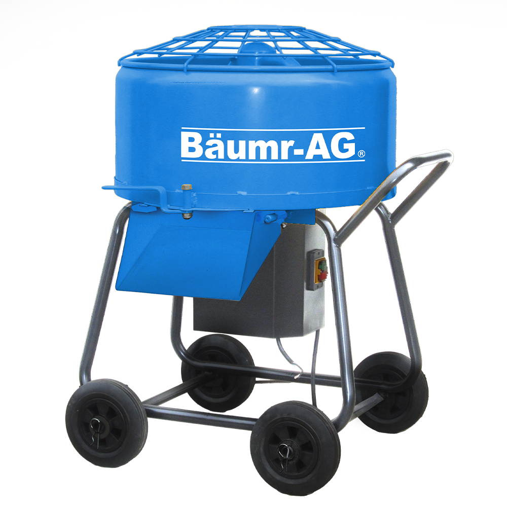 BAUMR-AG 100L Forced Action Pan Mixer, 1100W Electric Motor, Lightweight 58kg Design, for Mortar Screed Resin Cement, 8 Inch Solid Rubber Wheels