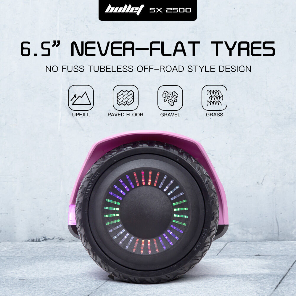 BULLET SX-2500 Hoverboard Scooter, 500W Brushless, UL Certified, AU Compliant, 6.5-inch Off-Road Style Tyres, Superior Self Balancing System, LED Lights, Pink