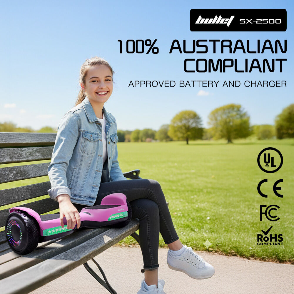 BULLET SX-2500 Hoverboard Scooter, 500W Brushless, UL Certified, AU Compliant, 6.5-inch Off-Road Style Tyres, Superior Self Balancing System, LED Lights, Pink