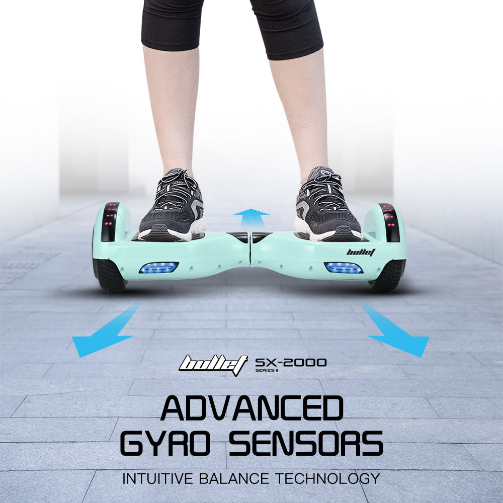BULLET SX-2000 Hoverboard Scooter, 500W Brushless, Superior Self Balancing System, UL Certified, LED Lights, Mint Green
