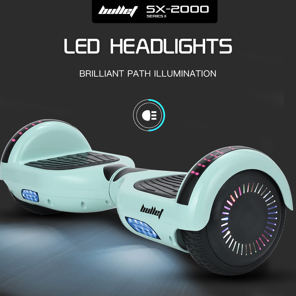 BULLET SX-2000 Hoverboard Scooter, 500W Brushless, Superior Self Balancing System, UL Certified, LED Lights, Mint Green