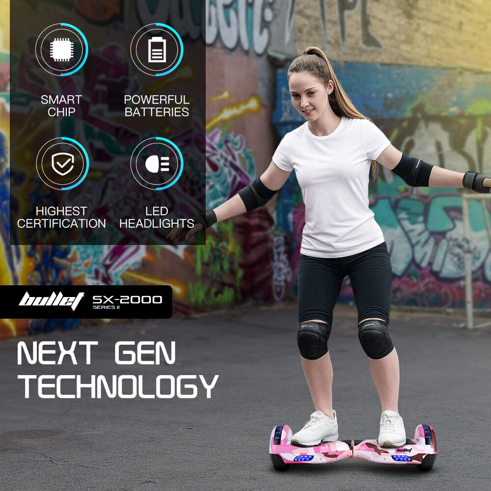BULLET SX-2000 Hoverboard Scooter, 500W Brushless, Superior Self Balancing System, UL Certified, LED Lights, Pink Camo