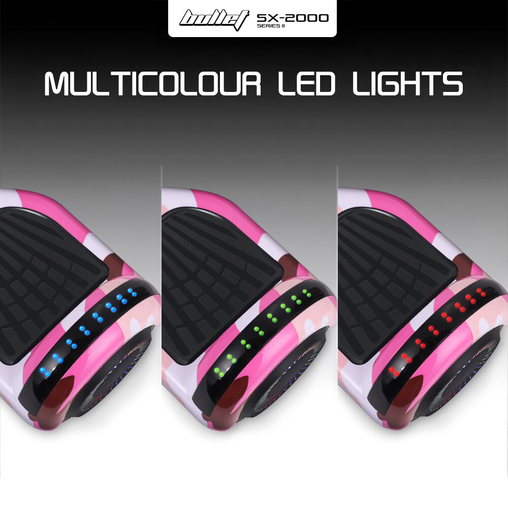 BULLET SX-2000 Hoverboard Scooter, 500W Brushless, Superior Self Balancing System, UL Certified, LED Lights, Pink Camo