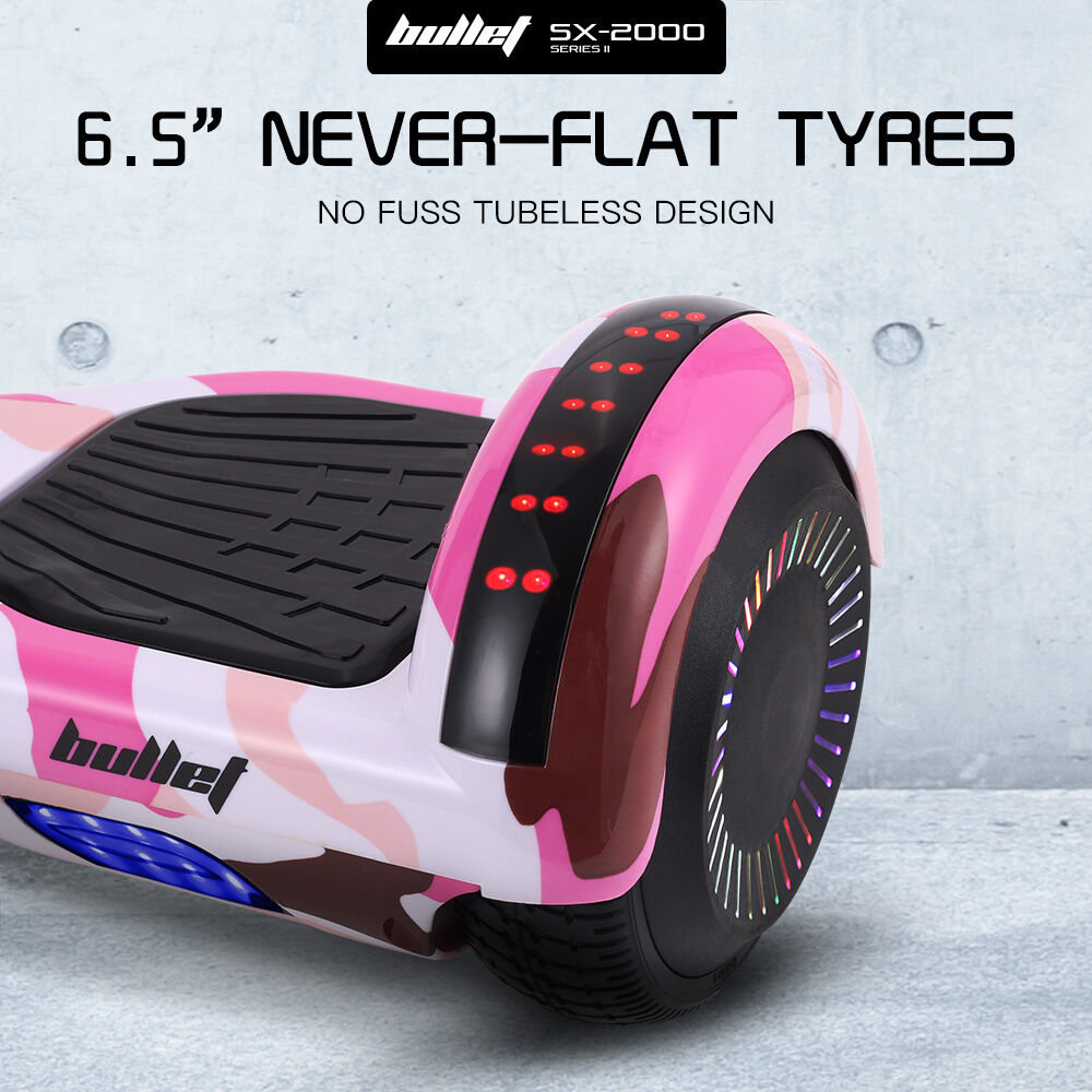 BULLET SX-2000 Hoverboard Scooter, 500W Brushless, Superior Self Balancing System, UL Certified, LED Lights, Pink Camo