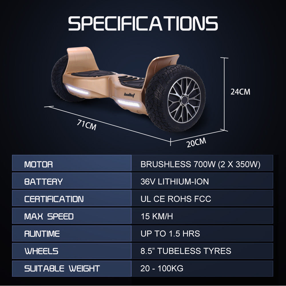 BULLET SX-4000 Hoverboard Scooter, 8.5" Wheels, 700W Brushless, Superior Self Balancing System, UL Certified, LED Lights, Carry Bag, Bronze
