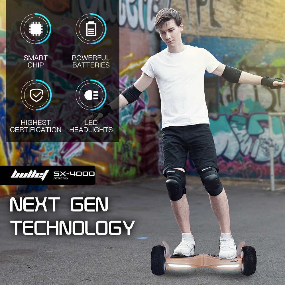 BULLET SX-4000 Hoverboard Scooter, 8.5" Wheels, 700W Brushless, Superior Self Balancing System, UL Certified, LED Lights, Carry Bag, Bronze