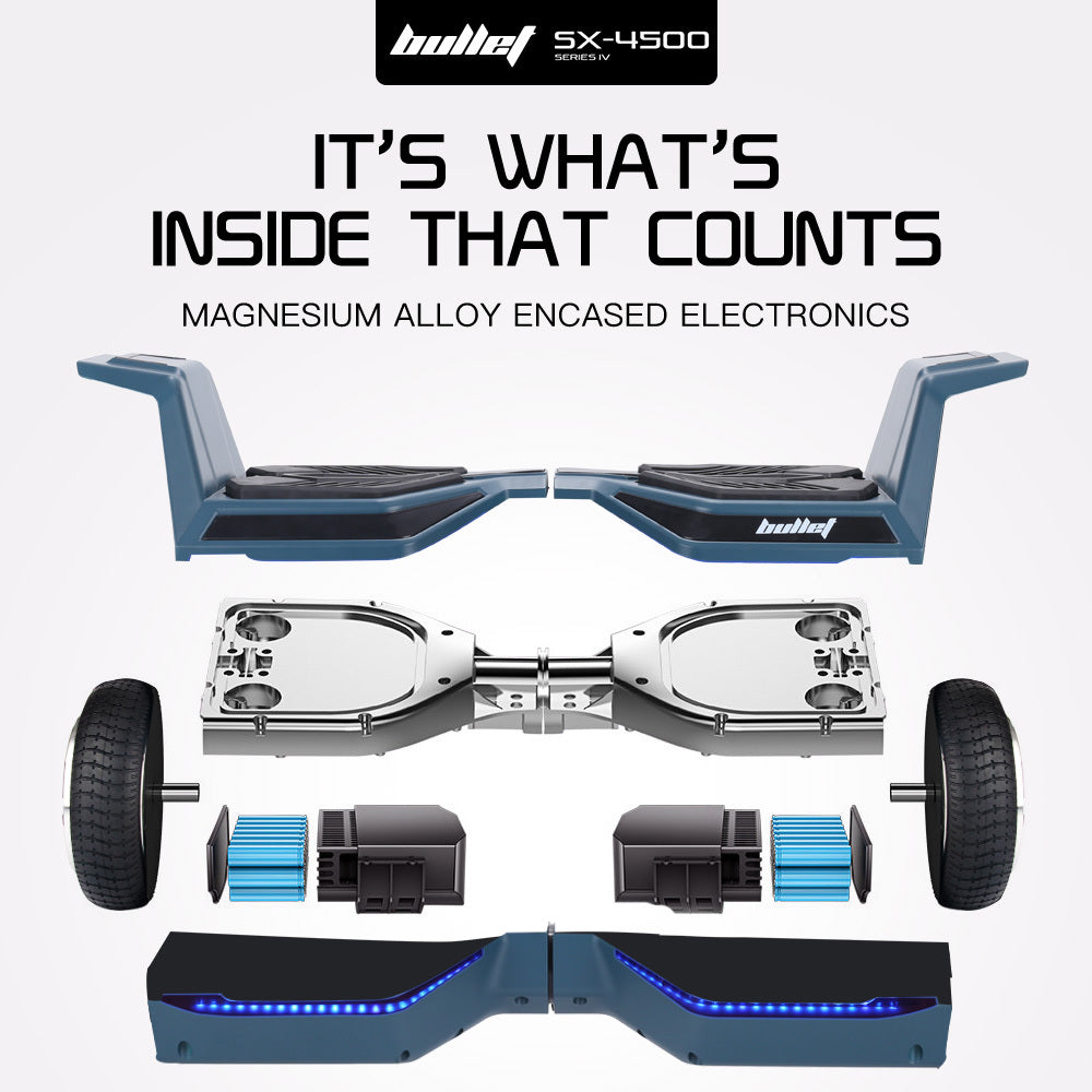 Bullet SX-4500 Hoverboard Scooter, 8.5" Wheels, 700W Brushless, Superior Self Balancing System, UL Certified, LED Lights, Carry Bag, Navy Blue
