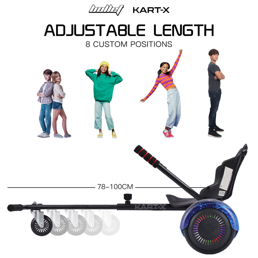 BULLET KART-X Hoverboard Seat Attachment, for 6.5" 8" 10" models, Adjustable Length Frame