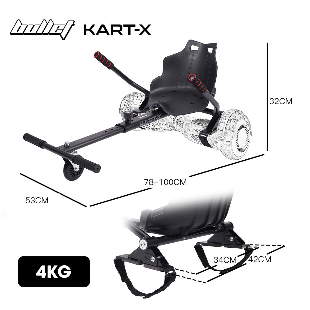 BULLET KART-X Hoverboard Seat Attachment, for 6.5" 8" 10" models, Adjustable Length Frame