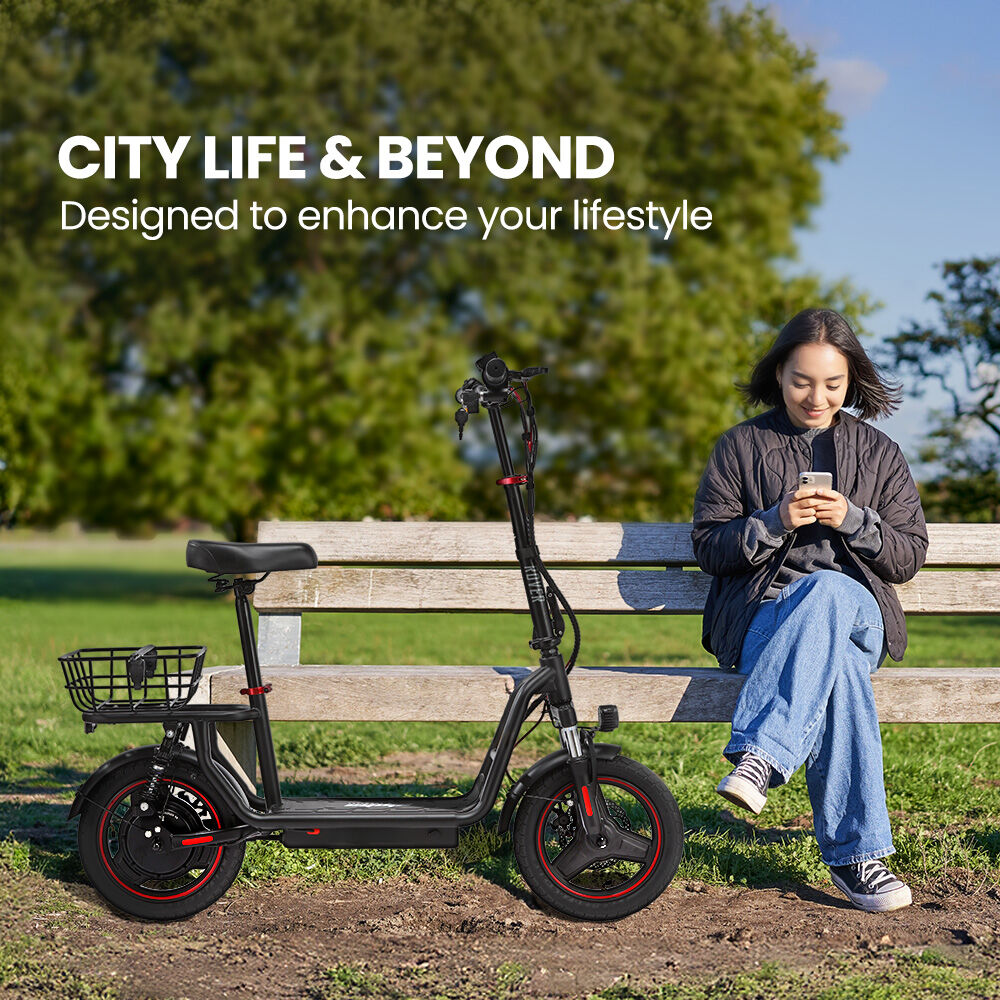 ALPHA Rover Electric Scooter with Seat, 500W 48V 25km/h 30km Range, 14-inch Tyres, Motorised Commuter eScooter for Adults, Black