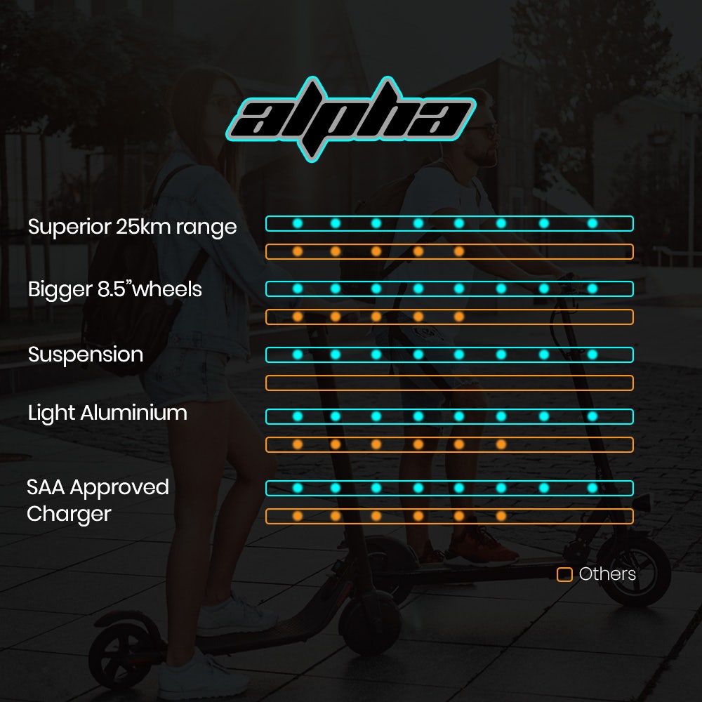 ALPHA Urban 8 Electric Scooter, Suspension, 25km Range, 8.5-Inch Wheels, Brushless Motor, Motorised Commuter eScooter for Adults, Grey
