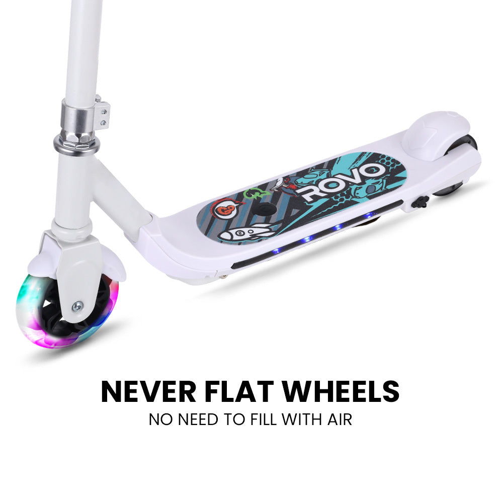 ROVO KIDS WhizKid Electric Scooter, Ages 5-11, Adjustable Height, Lithium Battery, Brushless Motor, White