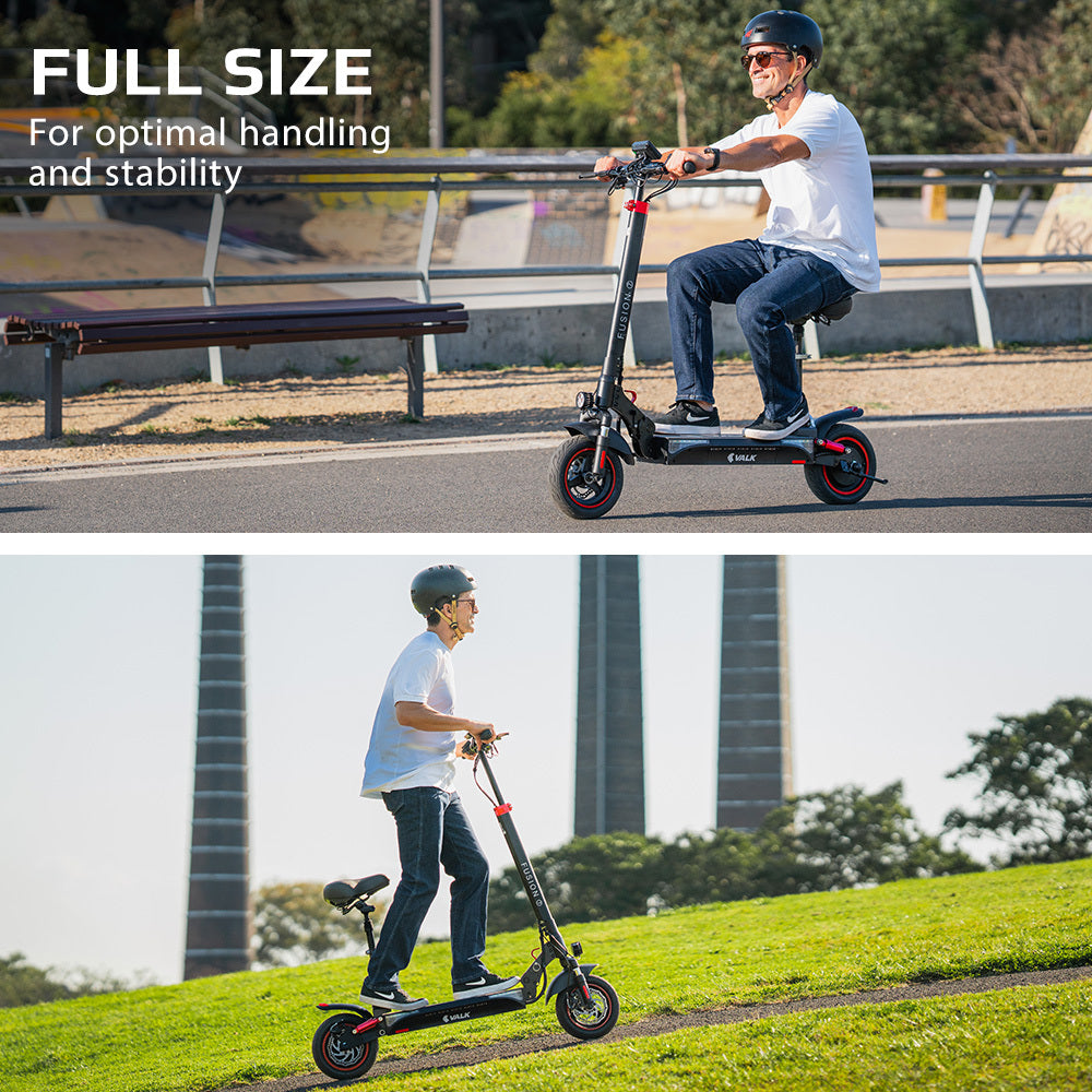 VALK Fusion 7 Electric Scooter with Seat option 800W 48V 13Ah Lithium 50km Range Quad Shocks 10 inch Tyres