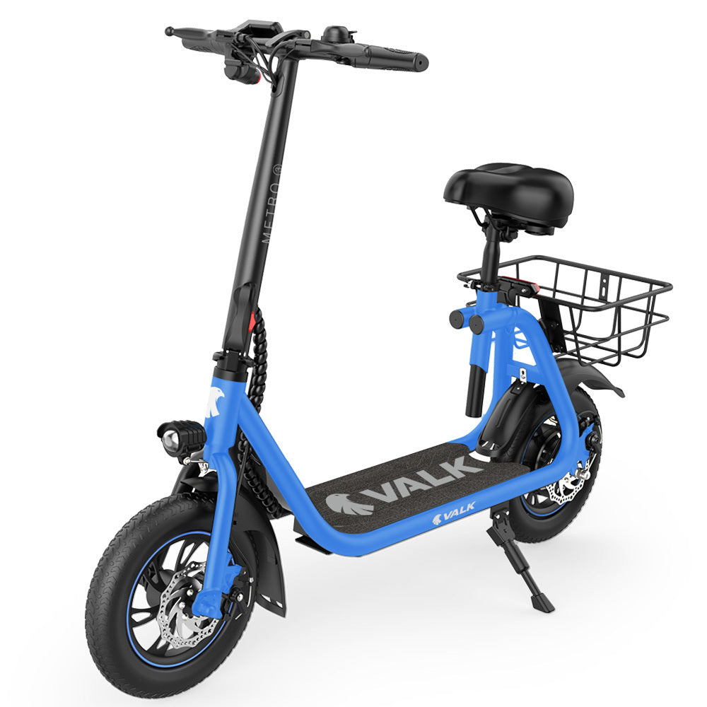 VALK Electric Scooter with Seat, Disc brakes, 12&quot; Tyres, Motorised eScooter for Adults Teens Commuter, Blue