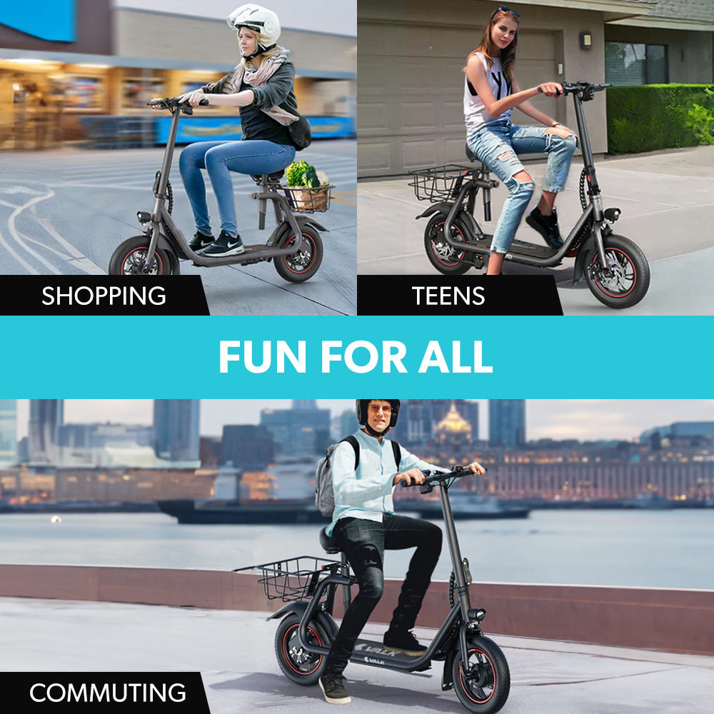 VALK Electric Scooter with Seat, Disc brakes, 12" Tyres, Motorised eScooter for Adults Teens Commuter