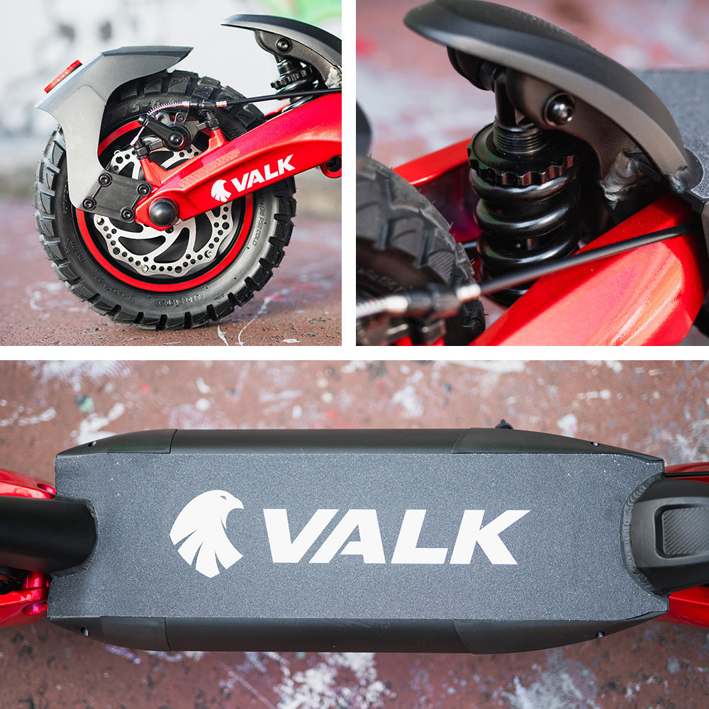 VALK Primal 9 Dual Motor 1600W Extreme Hill Climbing Electric e-Scooter, Black/Red