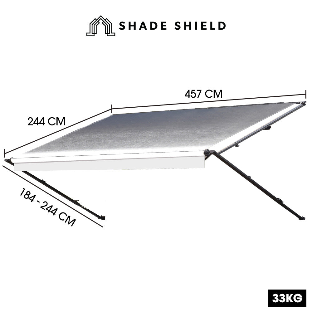 Shade Shield 15ft x 8ft Caravan Retractable Awning, Powder Coated 6063 Aluminium and Vinyl, for Caravan, Motorhome, RV, Work Trailer