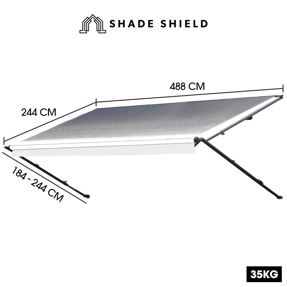 Shade Shield 16ft x 8ft Caravan Retractable Awning, Powder Coated 6063 Aluminium and Vinyl, for Caravan, Motorhome, RV, Work Trailer