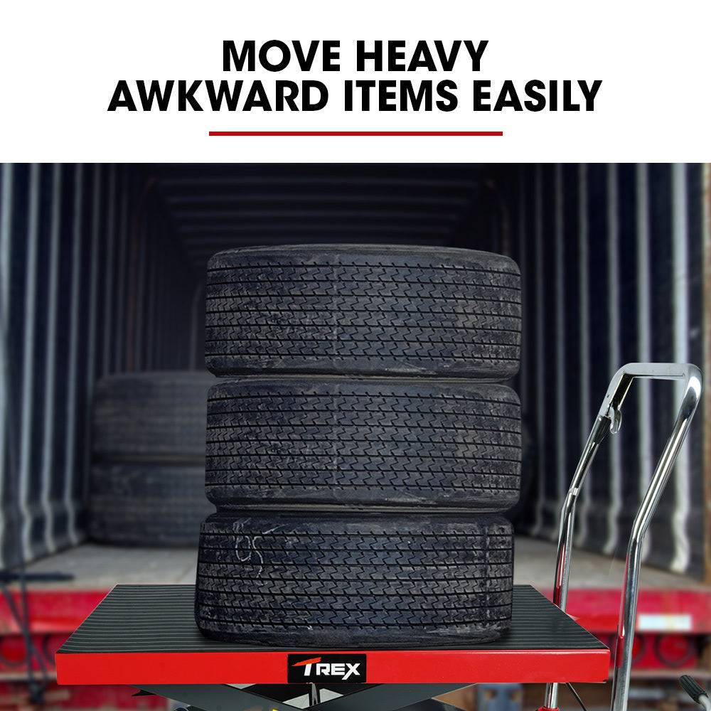 T-REX 230KG Hydraulic Scissor Lift Platform Trolley, Non-Skid Rubber Platform Pad, for Material Handling