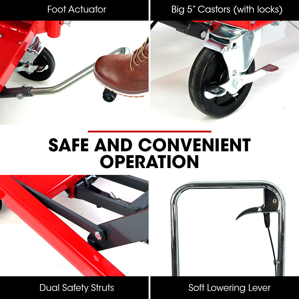 T-REX 300KG Hydraulic High Lift Double Scissor Trolley, 1.3M Max Platform Hgt, Heavy-Duty, for Material Handling