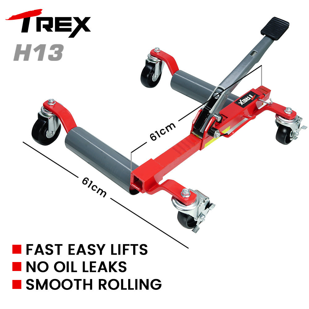 T-Rex 1180kg Set of 2 Vehicle Positioning Jacks, Mechanical Ratcheting Foot Pedal Wheel Dolly For Auto Car Moving