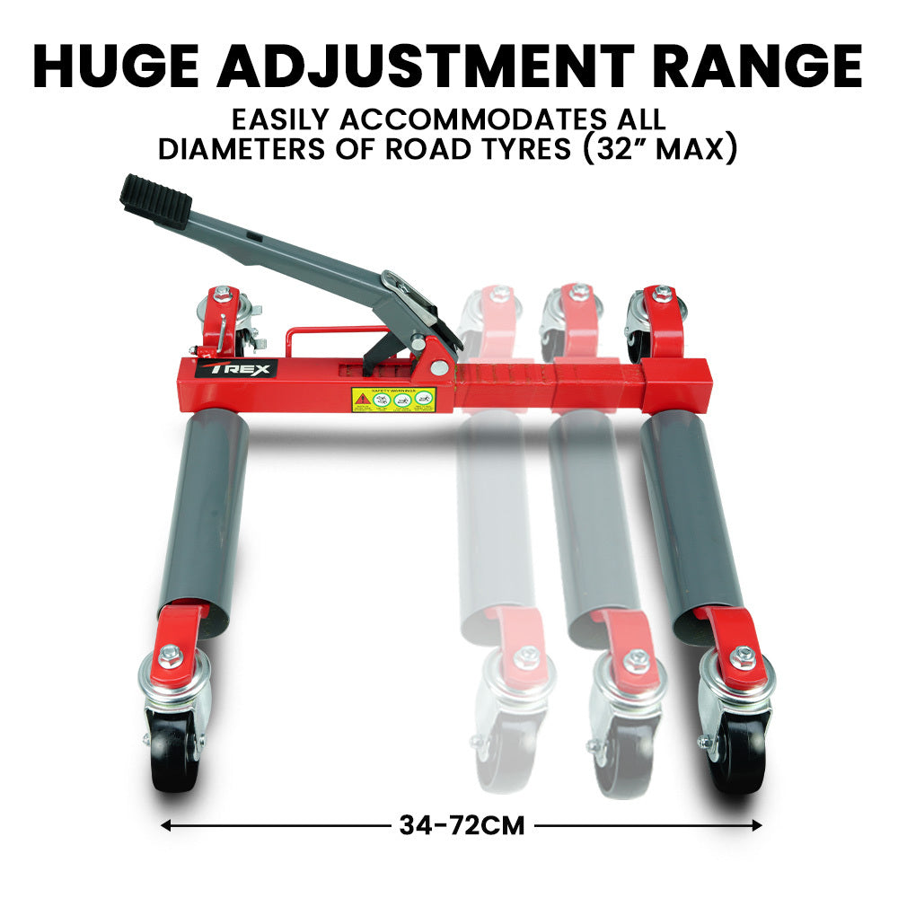 T-Rex 1180kg Set of 2 Vehicle Positioning Jacks, Mechanical Ratcheting Foot Pedal Wheel Dolly For Auto Car Moving