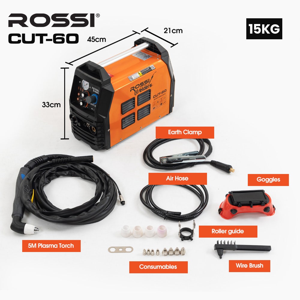 ROSSI 60A Plasma Cutter, Non-Touch Pilot ARC for Easy Cuts of Painted or Rusty Metals, DC Inverter Cutting Machine