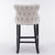 4x Velvet Upholstered Button Tufted Bar Stools with Wood Legs and Studs-Beige