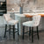4x Velvet Upholstered Button Tufted Bar Stools with Wood Legs and Studs-Beige